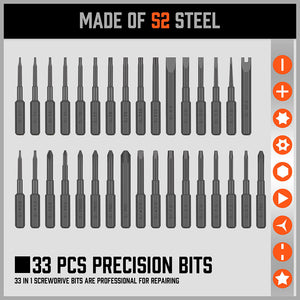 Precision Screwdriver Set | 33-Piece | Bits Phillips Flat Slotted Torx Hex | Electronic Repair Kit