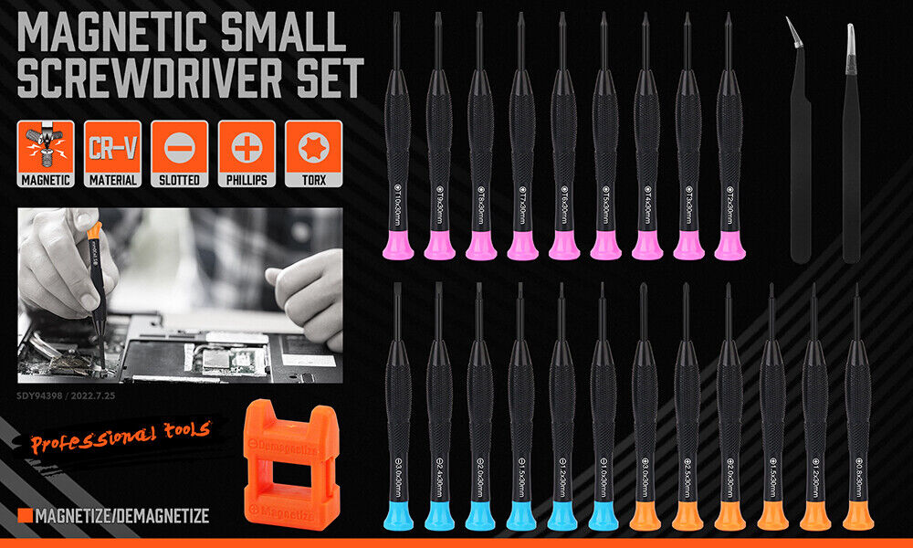 Magnetic Precision Screwdriver Set | 24-Piece | Small Screwdrivers for Eyeglasses, Phones, Electronics Repair