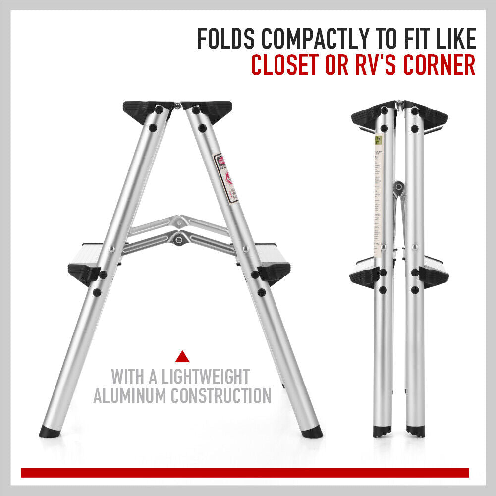 Portable Folding Ladder | 2-Step Aluminum | Lightweight Home Ladder | Anti-Slip | 150KG Capacity