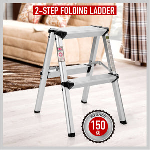 Portable Folding Ladder | 2-Step Aluminum | Lightweight Home Ladder | Anti-Slip | 150KG Capacity