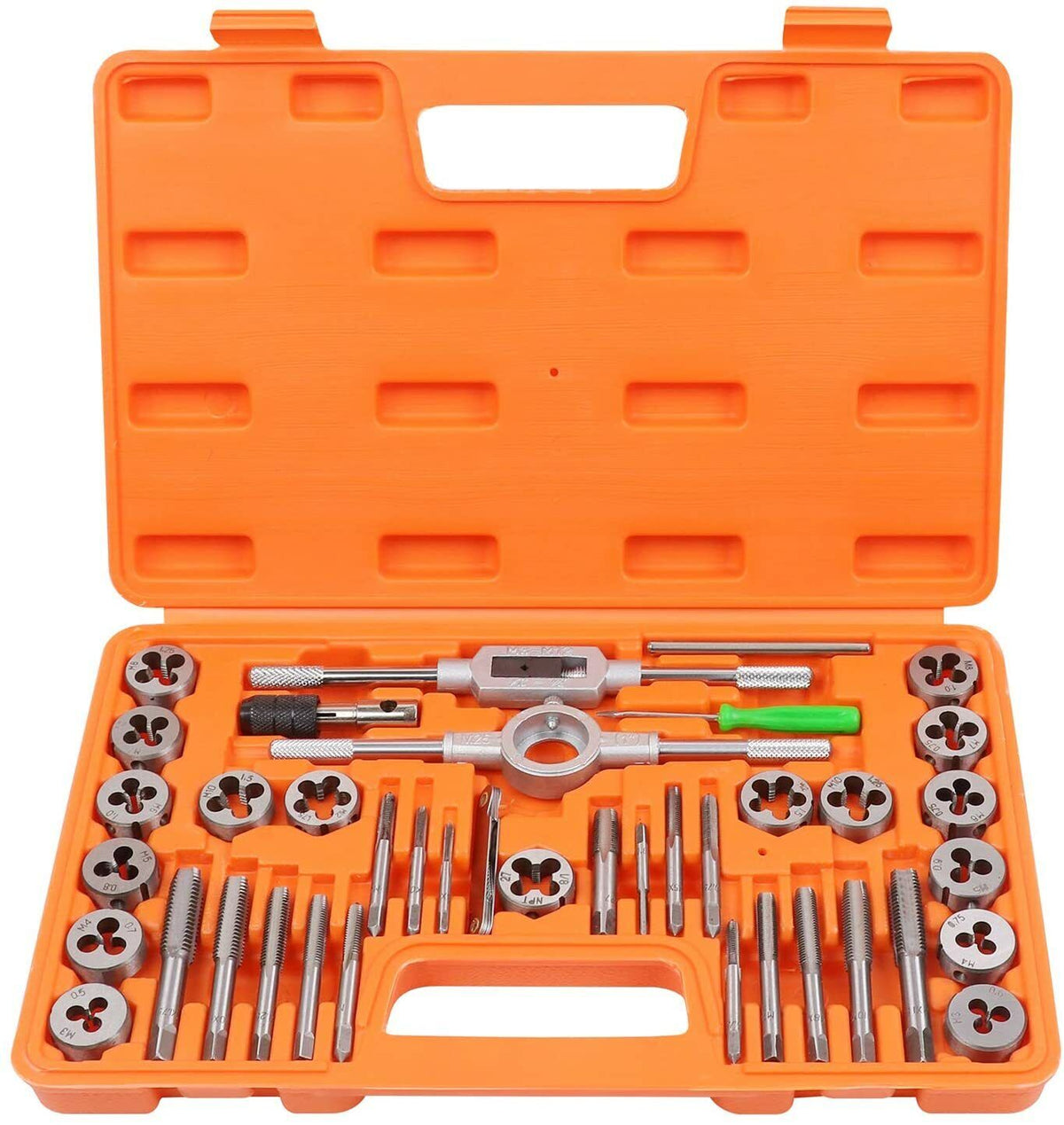 40-Piece Tap and Die Set | Metric Size Screw Thread Drill with Pitch Gauge