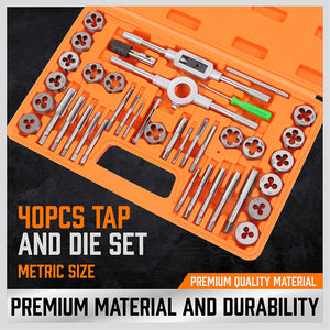 40-Piece Tap and Die Set | Metric Size Screw Thread Drill with Pitch Gauge
