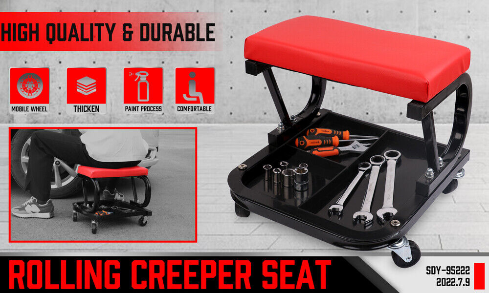 Horustdy Rolling Creeper Seat | Workshop Mechanic Stool | Garage Repair Storage Tray