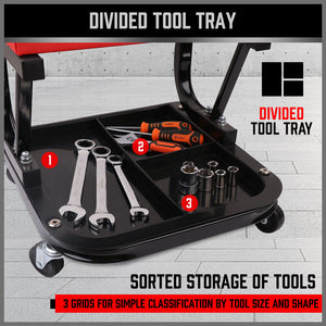 Horustdy Rolling Creeper Seat | Workshop Mechanic Stool | Garage Repair Storage Tray