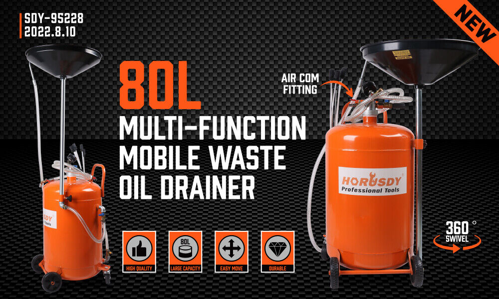 HORUSDY Waste Oil Drainer | 80L Pneumatic Fluid Collection Workshop Extractor