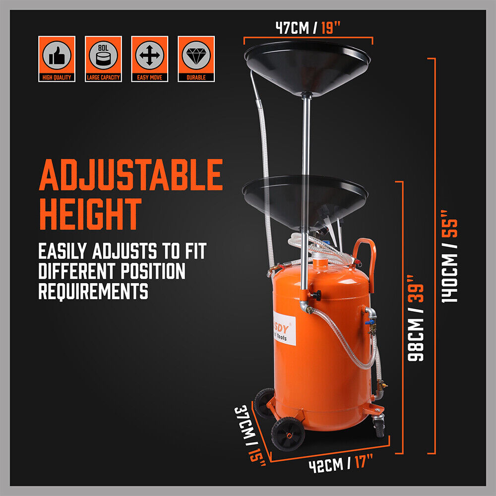 HORUSDY Waste Oil Drainer | 80L Pneumatic Fluid Collection Workshop Extractor