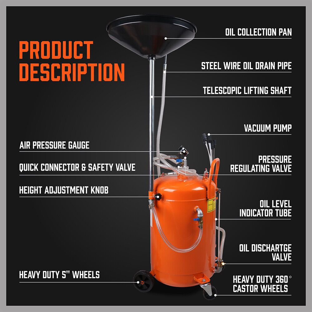 HORUSDY Waste Oil Drainer | 80L Pneumatic Fluid Collection Workshop Extractor