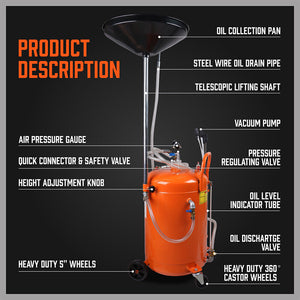 HORUSDY Waste Oil Drainer | 80L Pneumatic Fluid Collection Workshop Extractor