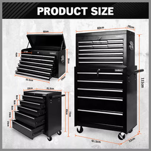 Black 15-Drawer Tool Box Trolley | Storage Cabinet Cart | Garage Organizer