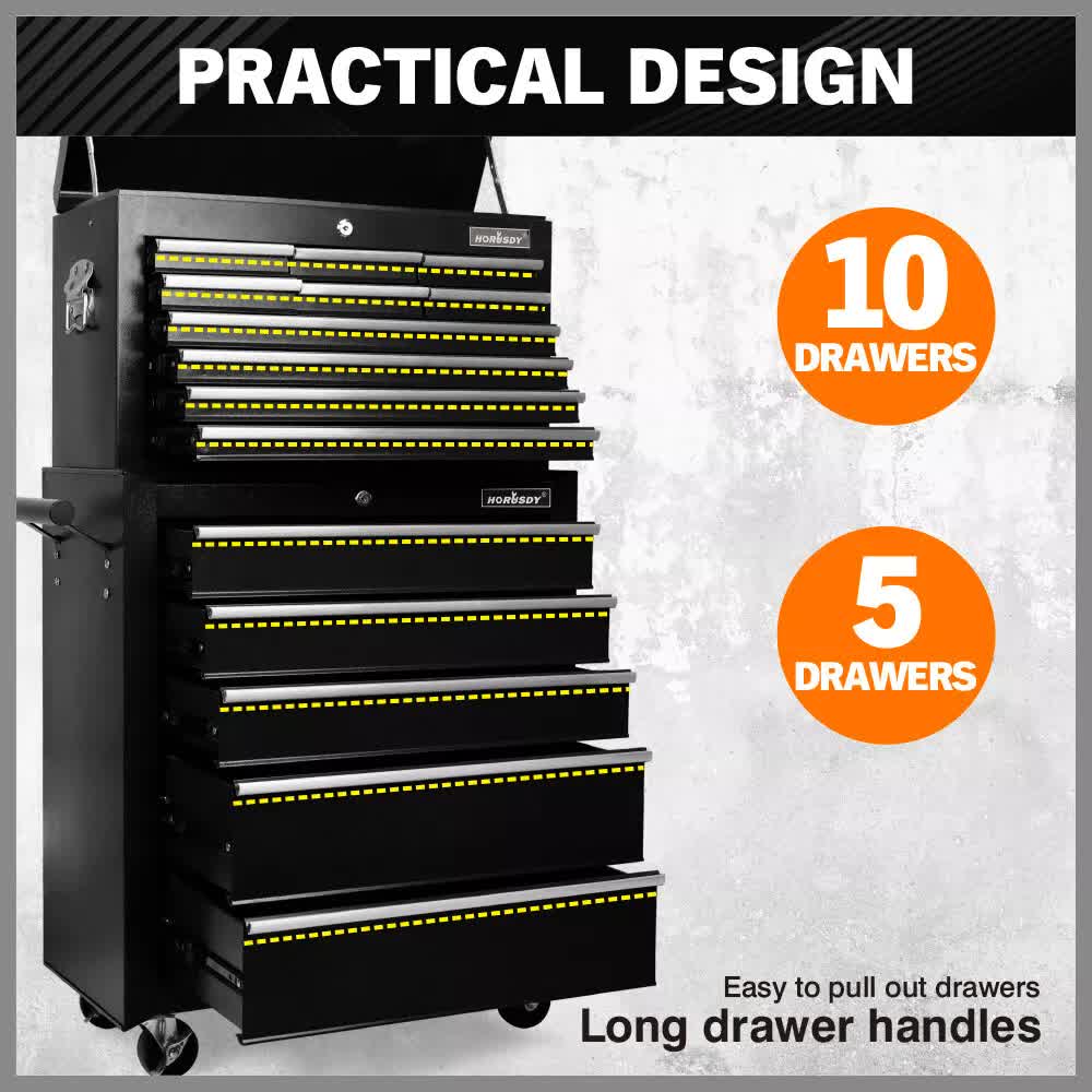 Black 15-Drawer Tool Box Trolley | Storage Cabinet Cart | Garage Organizer