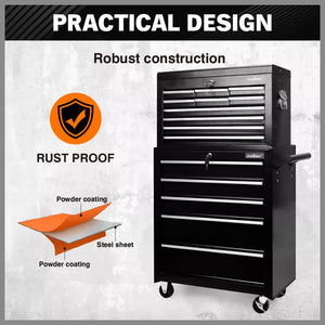 Black 15-Drawer Tool Box Trolley | Storage Cabinet Cart | Garage Organizer