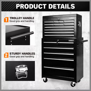 Black 15-Drawer Tool Box Trolley | Storage Cabinet Cart | Garage Organizer