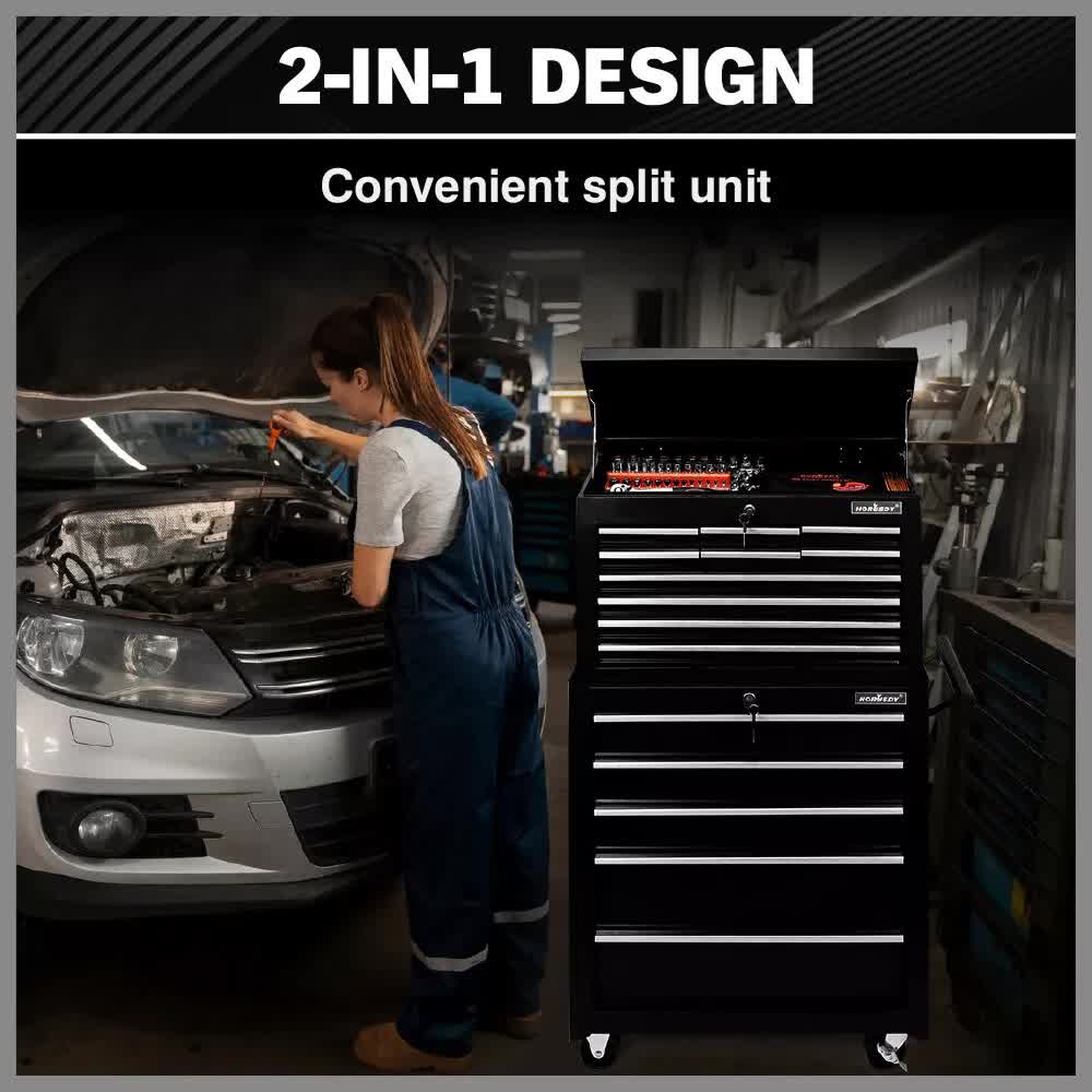 Black 15-Drawer Tool Box Trolley | Storage Cabinet Cart | Garage Organizer