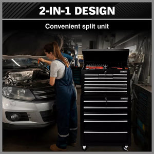 Black 15-Drawer Tool Box Trolley | Storage Cabinet Cart | Garage Organizer