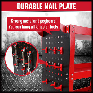 Red 3-Tier Tool Cart Storage Trolley | Toolbox | Workshop Garage Organiser | 150kg | Red