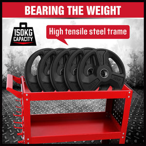 Red 3-Tier Tool Cart Storage Trolley | Toolbox | Workshop Garage Organiser | 150kg | Red