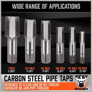 HORUSDY NPT Pipe Tap Set | 6-Piece | Thread Tap Screw Tool | 1/8" to 1" Sizes
