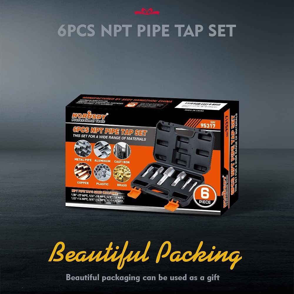 HORUSDY NPT Pipe Tap Set | 6-Piece | Thread Tap Screw Tool | 1/8" to 1" Sizes