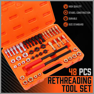 48-Piece SAE & Metric Thread Restorer Kit | Fractional Metric Thread Repair Tool