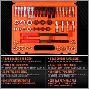 48-Piece SAE & Metric Thread Restorer Kit | Fractional Metric Thread Repair Tool