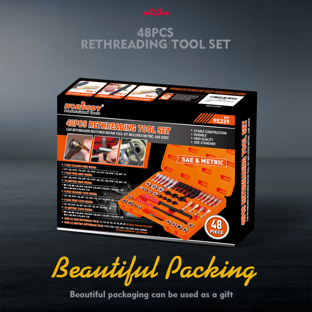 48-Piece SAE & Metric Thread Restorer Kit | Fractional Metric Thread Repair Tool
