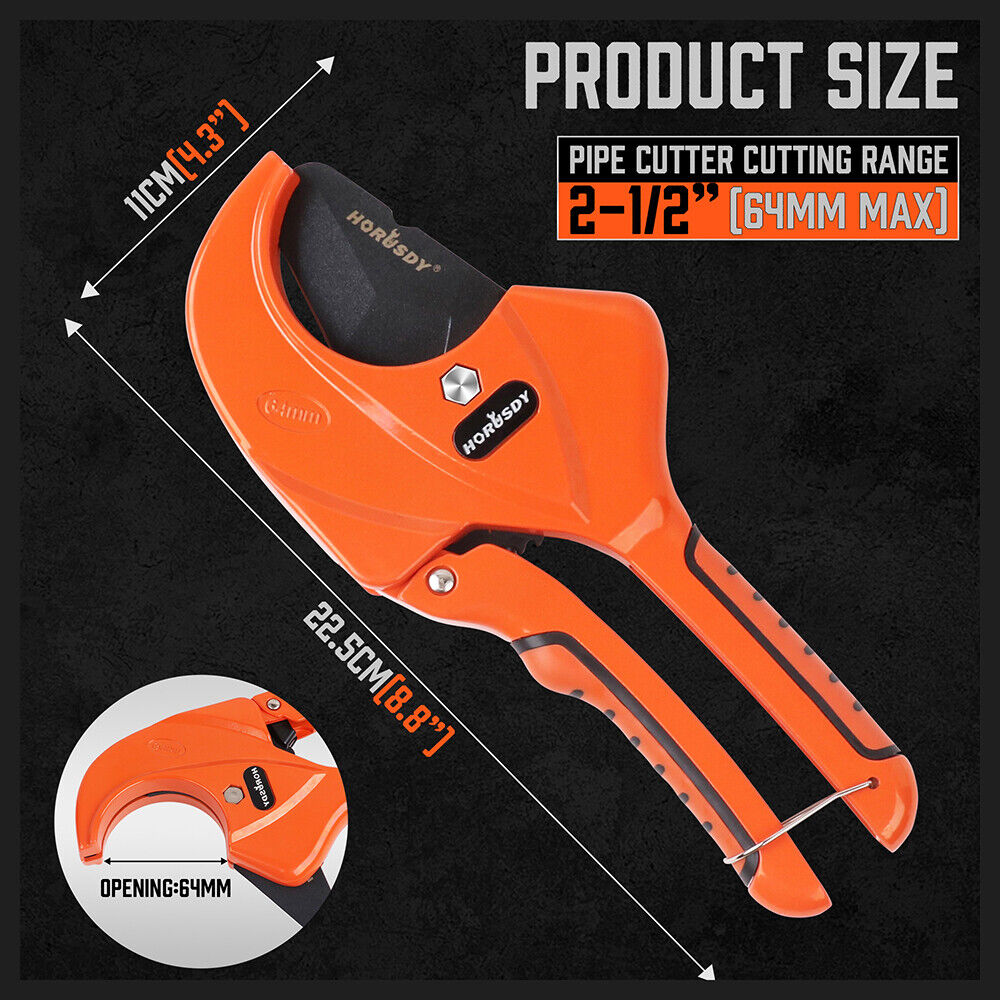 HORUSDY PVC Ratchet Cutter | 64mm (2-1/2") | Deburring Tool with Rubber Handle