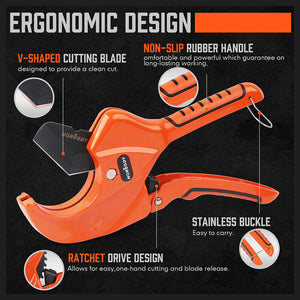 HORUSDY PVC Ratchet Cutter | 64mm (2-1/2") | Deburring Tool with Rubber Handle