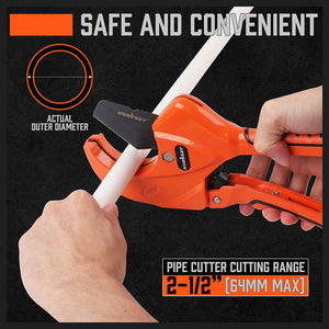 HORUSDY PVC Ratchet Cutter | 64mm (2-1/2") | Deburring Tool with Rubber Handle