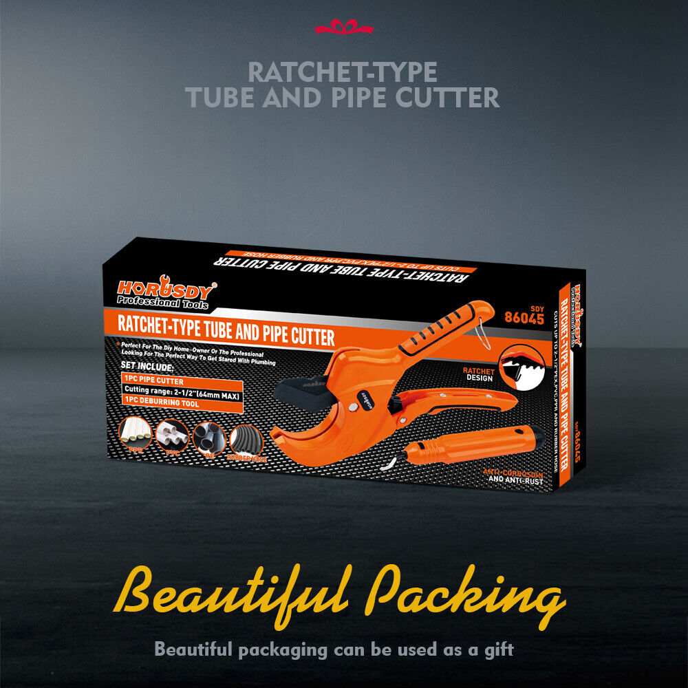 HORUSDY PVC Ratchet Cutter | 64mm (2-1/2") | Deburring Tool with Rubber Handle