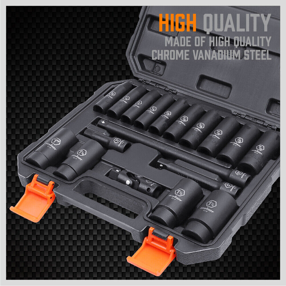 Deep Impact Socket Set | 18-Piece | Imperial SAE | 1/2" Drive Flexible Adaptor & Extension