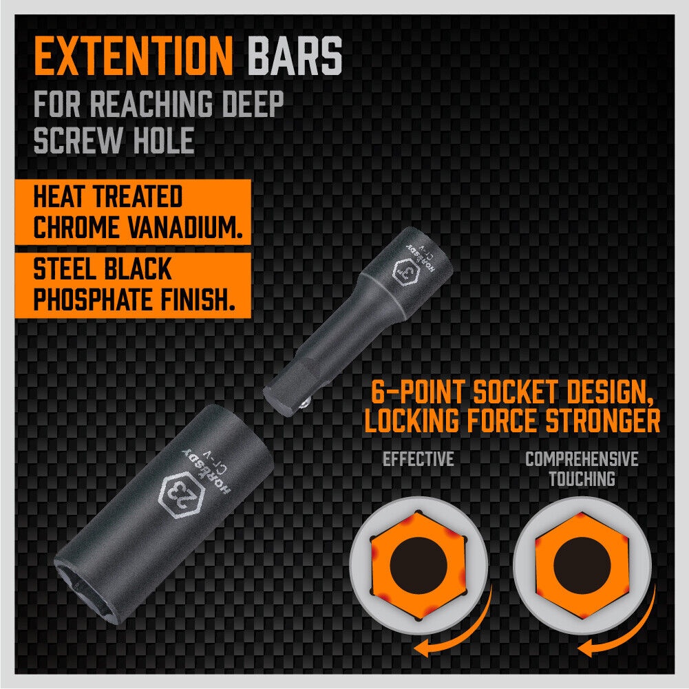 Deep Impact Socket Set | 18-Piece | Imperial SAE | 1/2" Drive Flexible Adaptor & Extension