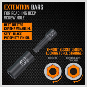 Deep Impact Socket Set | 18-Piece | Imperial SAE | 1/2" Drive Flexible Adaptor & Extension