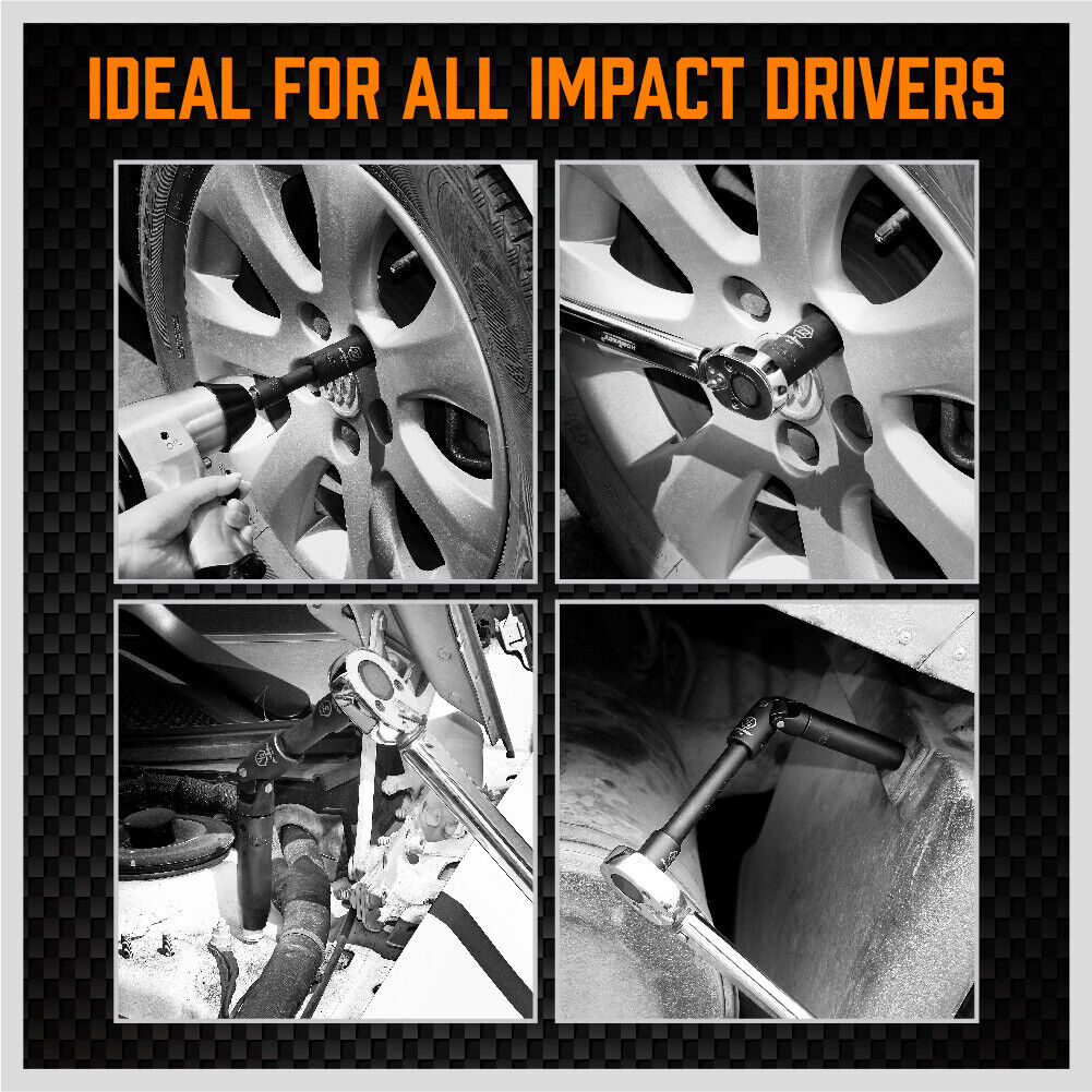 Deep Impact Socket Set | 18-Piece | Imperial SAE | 1/2" Drive Flexible Adaptor & Extension