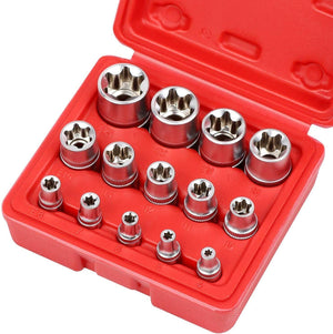 E-Torx Socket Set | 14-Piece | Female Star External Hex Torque E4-E24 | Storage Case
