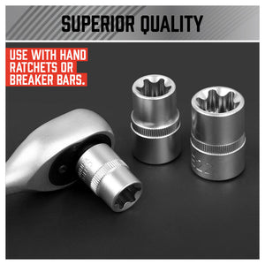 E-Torx Socket Set | 14-Piece | Female Star External Hex Torque E4-E24 | Storage Case