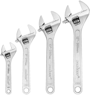 4Pc Adjustable Wrench Set | Heavy Duty Shifter Spanner | Wide Open Jaw | 6"/8"/10"/12"