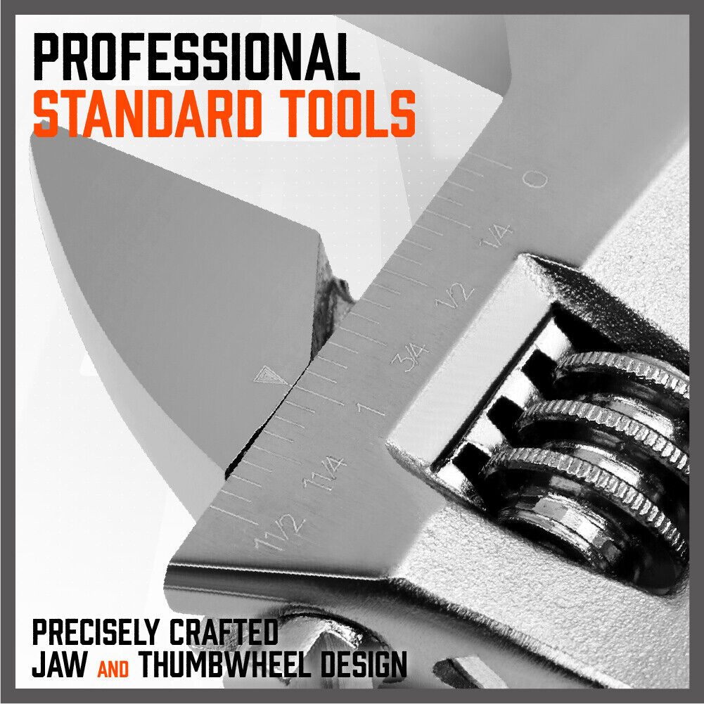 4Pc Adjustable Wrench Set | Heavy Duty Shifter Spanner | Wide Open Jaw | 6"/8"/10"/12"