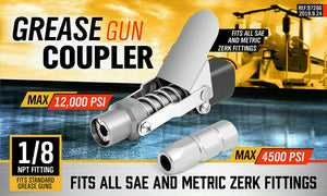 Grease Gun Coupler | Quick Release & Lock | 1/8'' NPT | 10,000 PSI with Storage Case