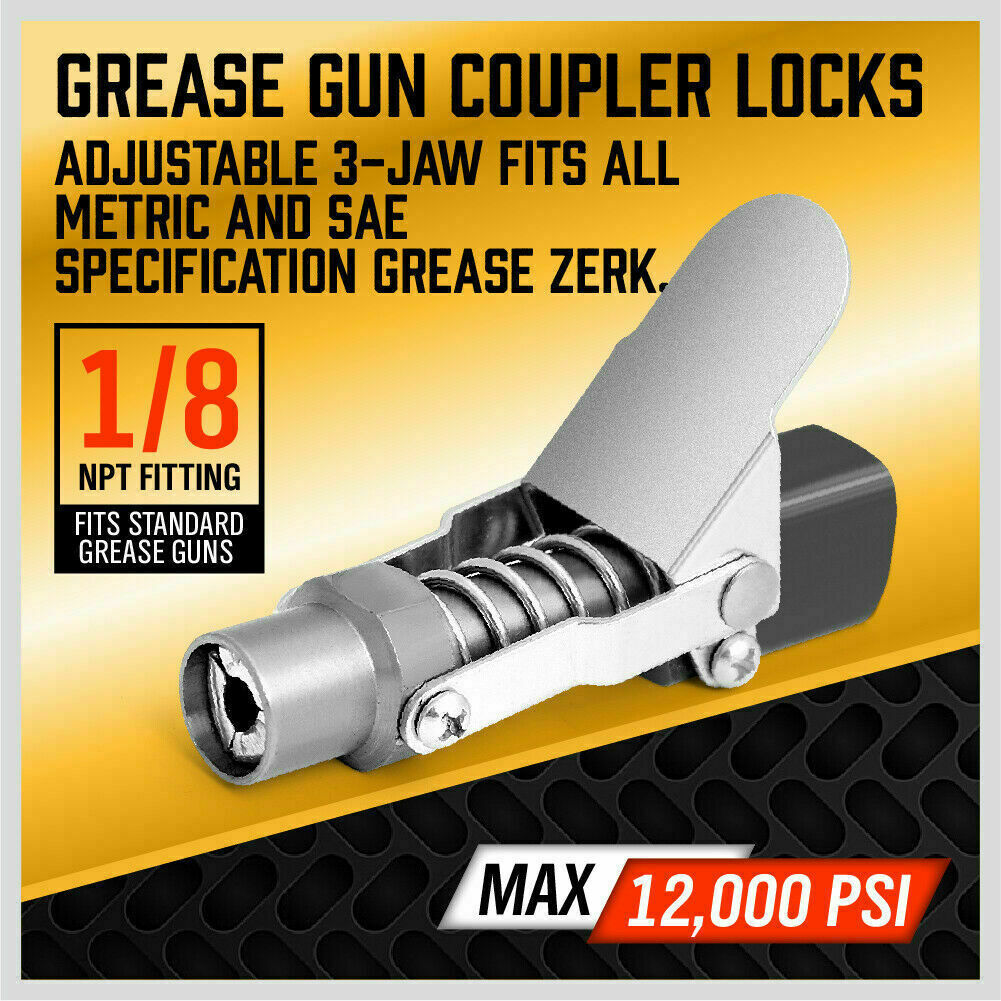 Grease Gun Coupler | Quick Release & Lock | 1/8'' NPT | 10,000 PSI with Storage Case