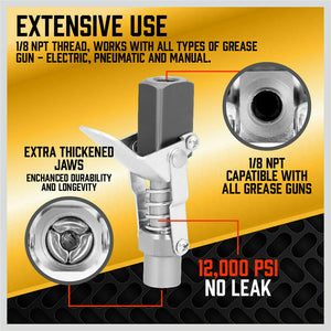 Grease Gun Coupler | Quick Release & Lock | 1/8'' NPT | 10,000 PSI with Storage Case