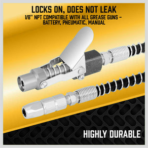 Grease Gun Coupler | Quick Release & Lock | 1/8'' NPT | 10,000 PSI with Storage Case