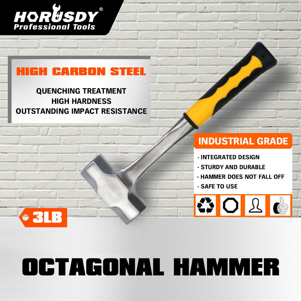 Steel Hammer Set | 2LB & 3LB | Double Octagonal Heavy Duty | Rubber Grip Handle