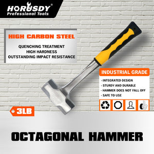 Steel Hammer Set | 2LB & 3LB | Double Octagonal Heavy Duty | Rubber Grip Handle