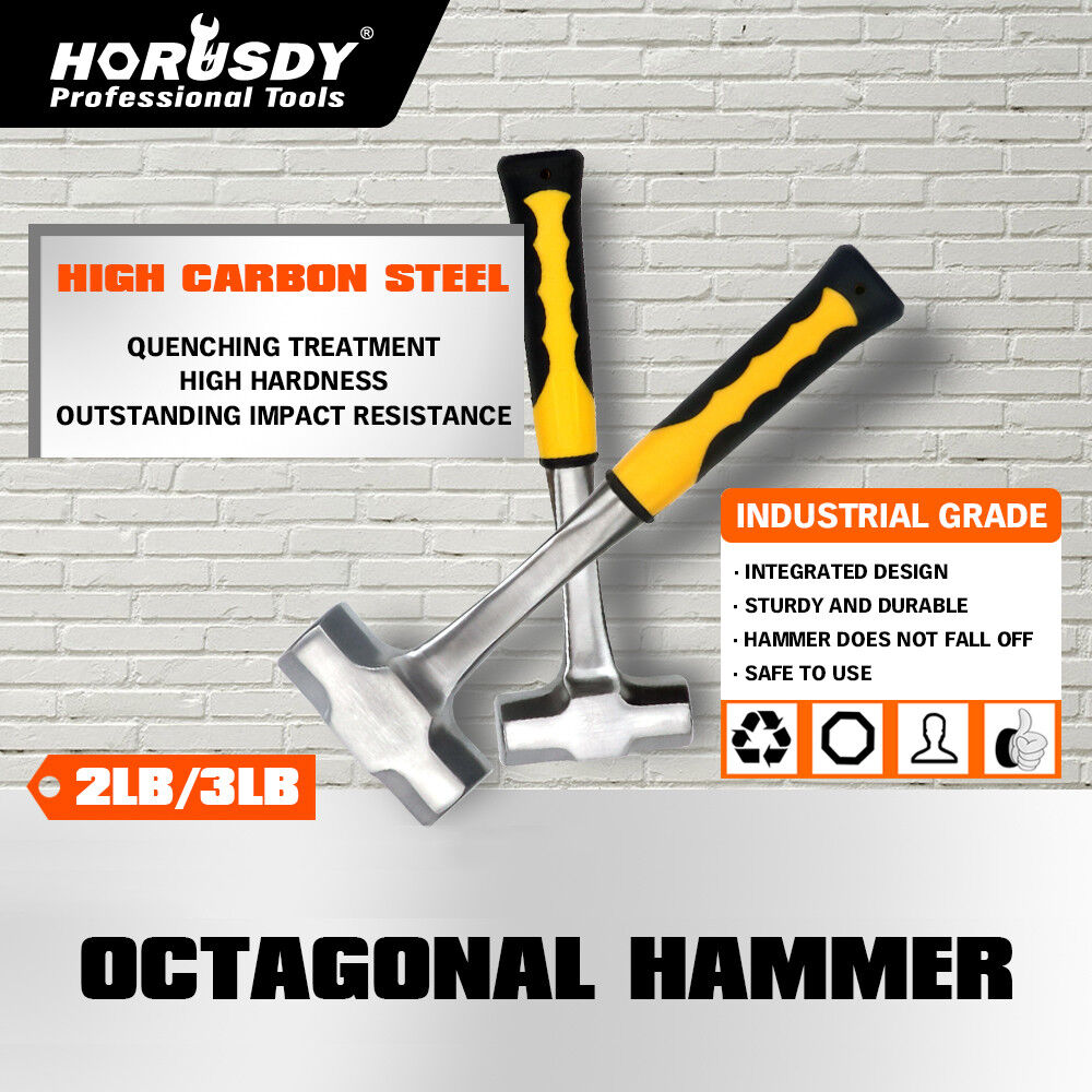 Steel Hammer Set | 2LB & 3LB | Double Octagonal Heavy Duty | Rubber Grip Handle