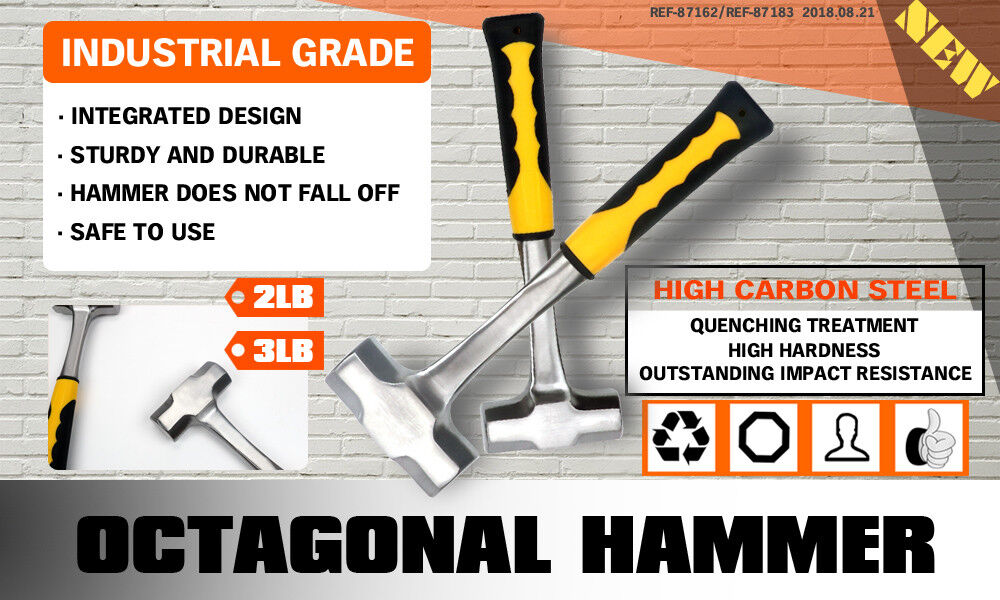 Steel Hammer Set | 2LB & 3LB | Double Octagonal Heavy Duty | Rubber Grip Handle