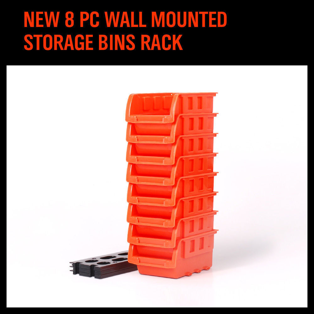 Wall Mounted Storage Bins Rack Set | 8-Piece | Nuts & Bolts Organizer | Parts Storage