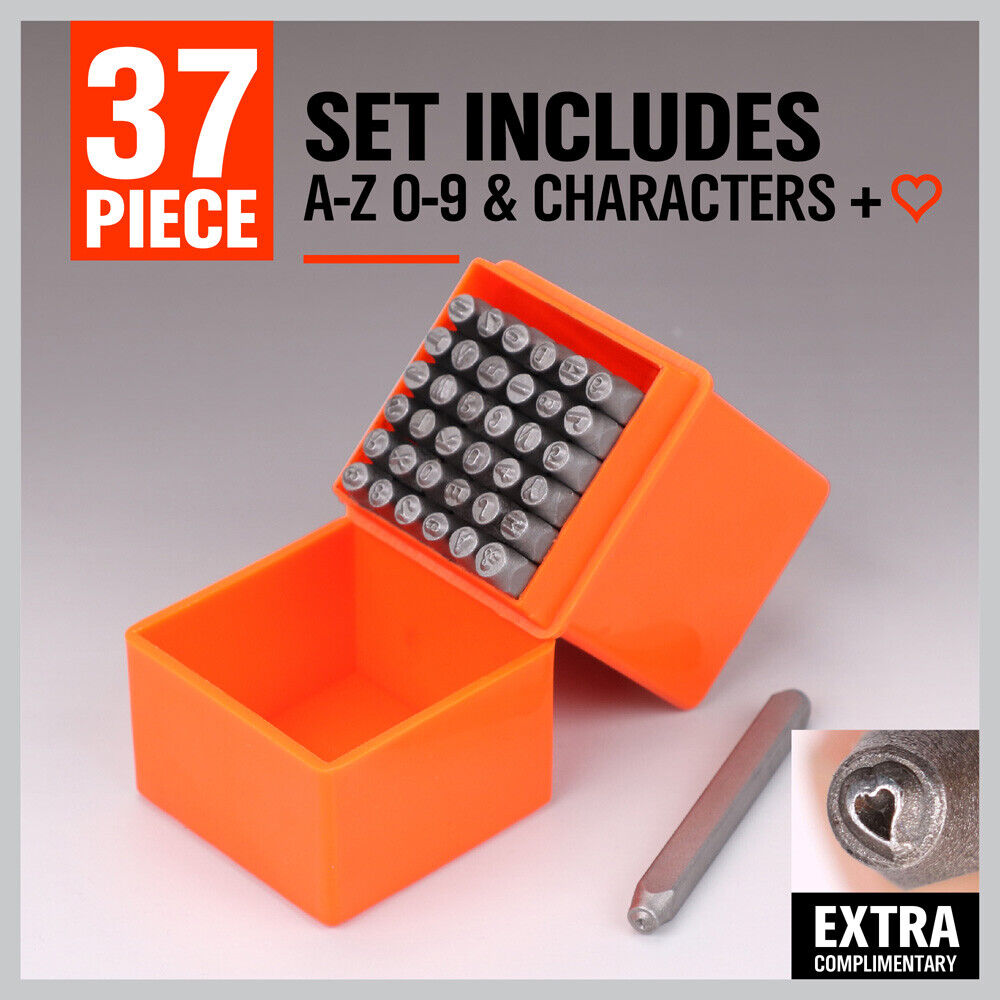 Letter & Number Stamp Punch Set | 37-Piece | DIY Hardened Ball Bearing Steel | 3mm