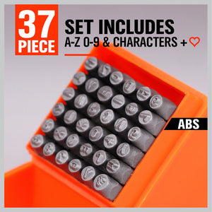 Letter & Number Stamp Punch Set | 37-Piece | DIY Hardened Ball Bearing Steel | 3mm