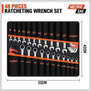 48Pc Spanner Set | Ratchet Wrench & Hex Key | Metric SAE Allen Key | W/T Rolling Pouch