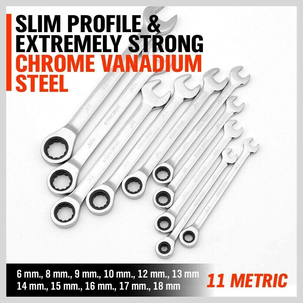 48Pc Spanner Set | Ratchet Wrench & Hex Key | Metric SAE Allen Key | W/T Rolling Pouch